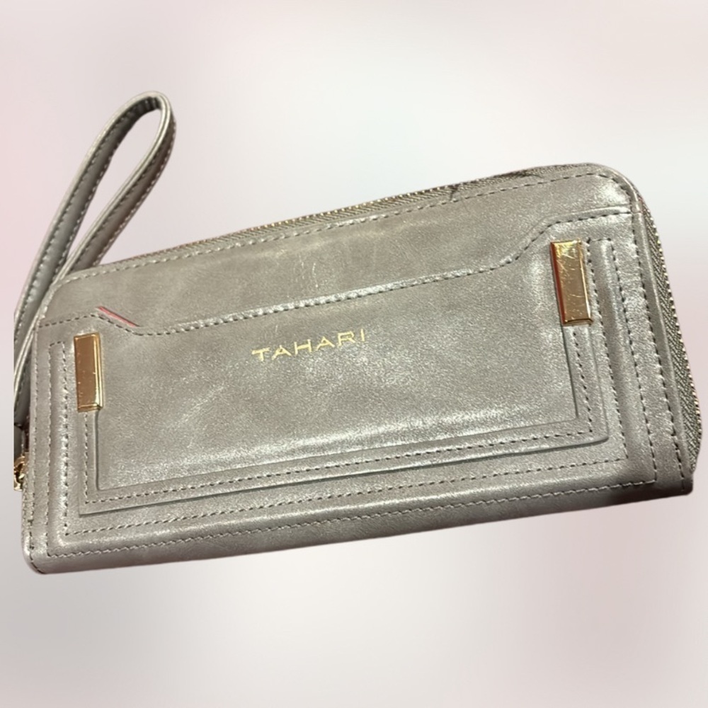Tahari grey long continental wallet wristlet